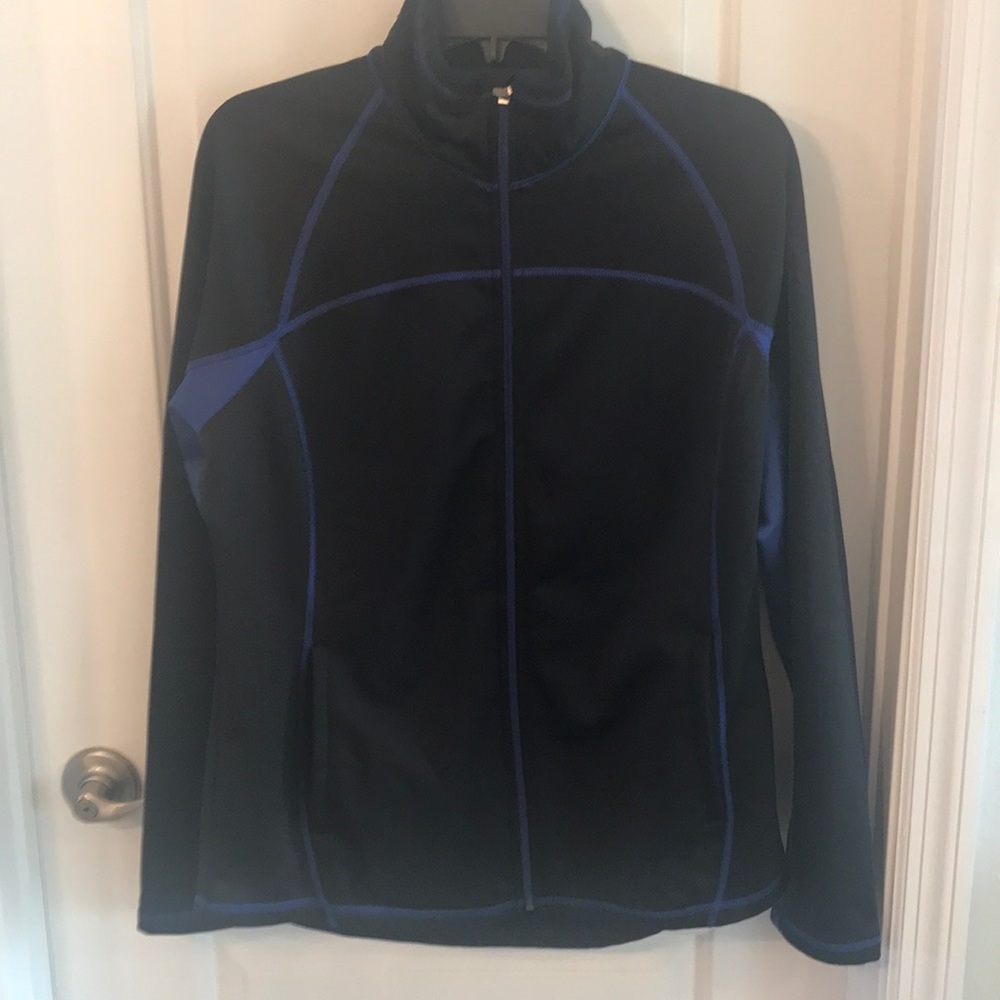 Alpine fleece lined workout jacket black with blue